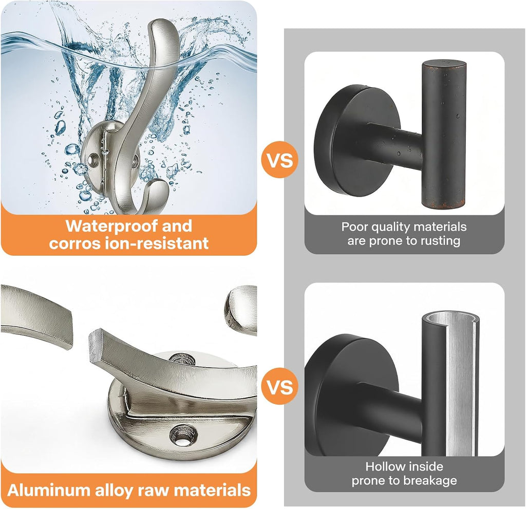 Brushed Nickel Heavy Duty Coat Hooks,10 Pack Aluminum Wall Hooks