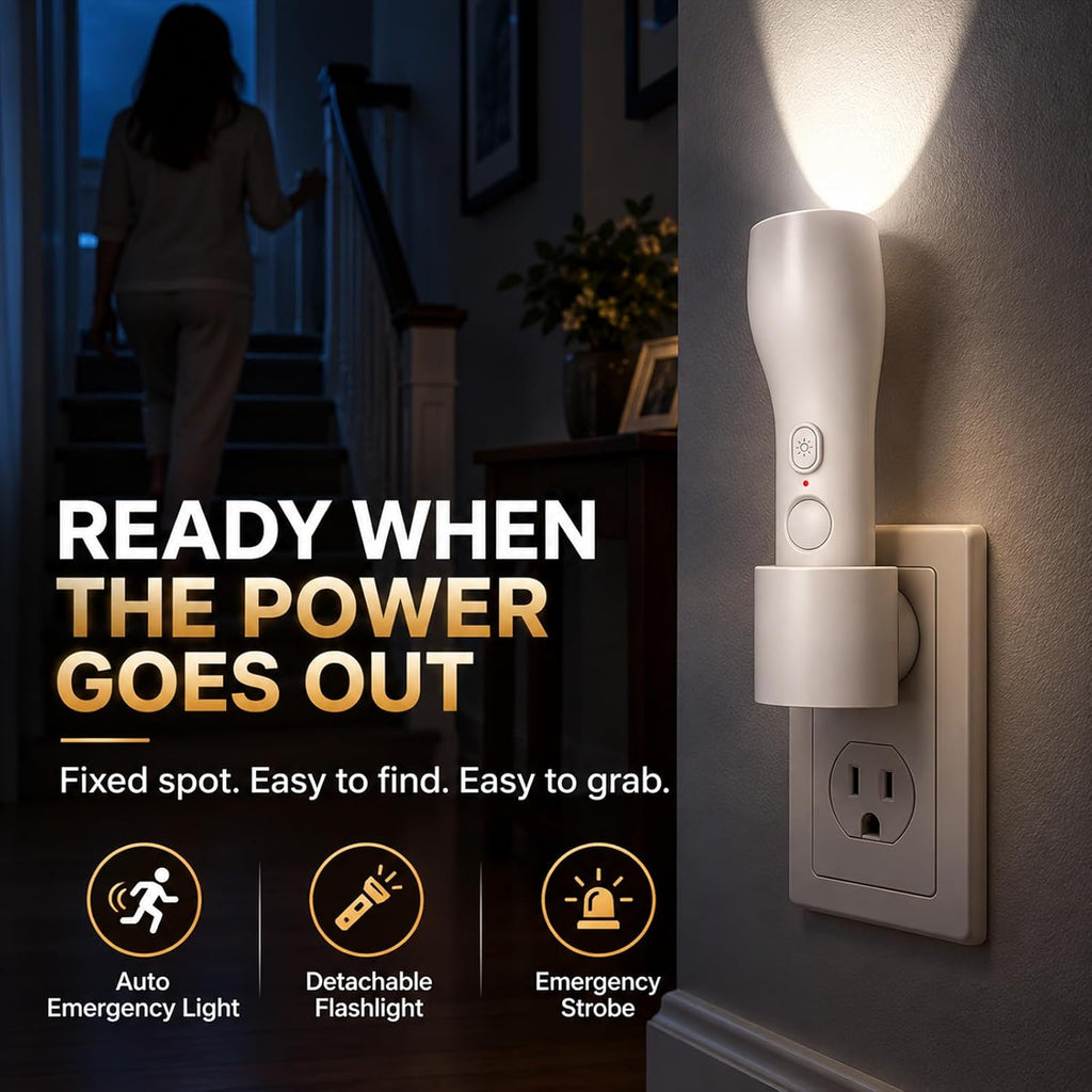 Plug In Motion Sensor Night Light, Emergency Flashlight for Power Outages