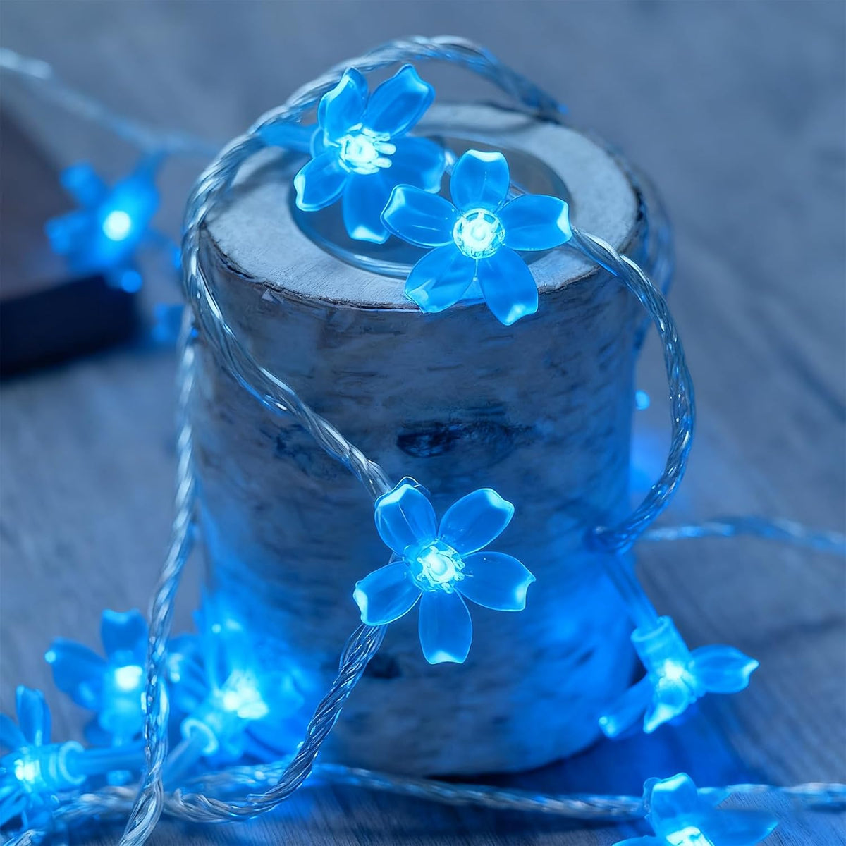 USB & Battery Lighted 10ft 30 LED Decorative Blue Fairy Flower String Light