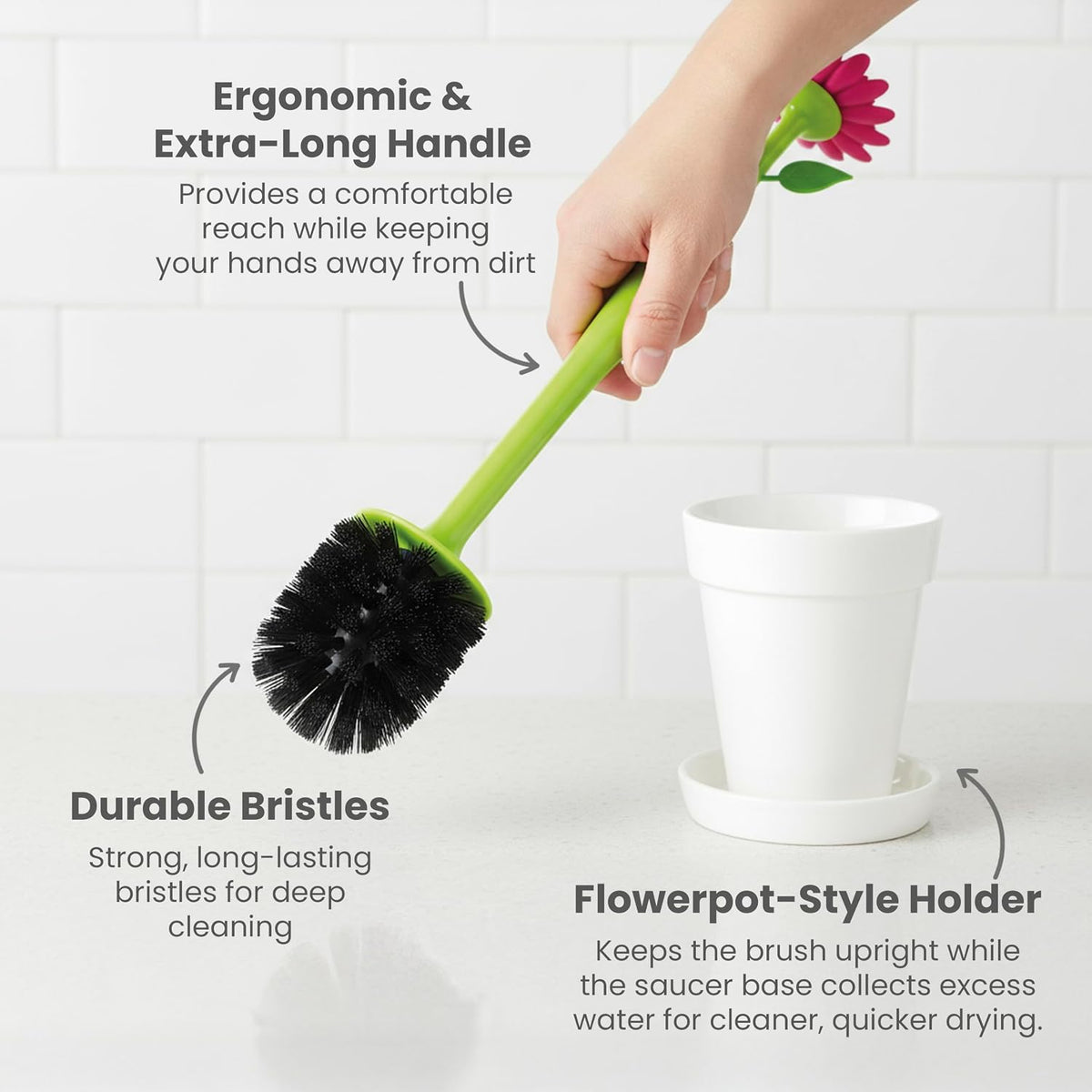Vigar Flower Power Toilet Brush with Holder Set for Bathroom, White