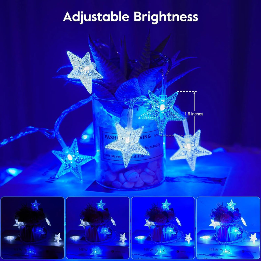 Star String Lights Plug in - 33 ft 100 LED Star Fairy String Lights with Remote and Timer, 8 Modes Waterproof for Bedroom Tent Loft Bed Window Backyard Patio Porch Balcony Staircase Party, Blue