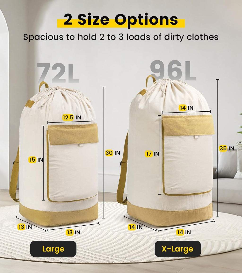 Vorspack Canvas Laundry Backpack with Shoulder Straps, Extra Large, Beige
