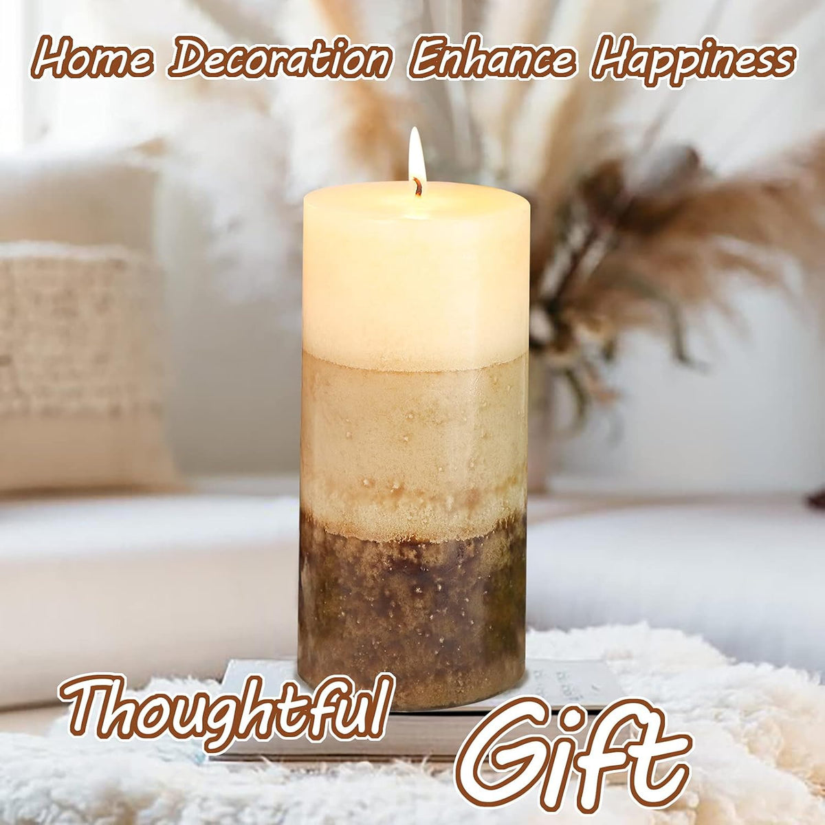 3x6 Pillar Candles Vanilla Cupcake Scented Immeiscent Aromatherapy Candles 60+ Hours Burn Long Lasting, Mottled Layered Candles for Home Scented SPA Restaurant Set of 3