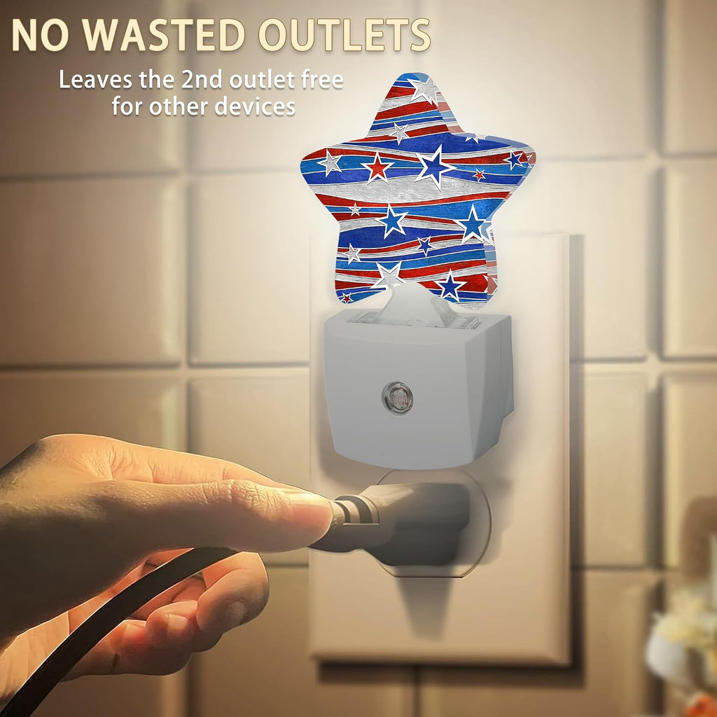 America Flag Nights Lights Plug into Wall with Dusk to Dawn Sensor,Lamp for Bedroom Bathroom Hallway Nightlight for Women Girls