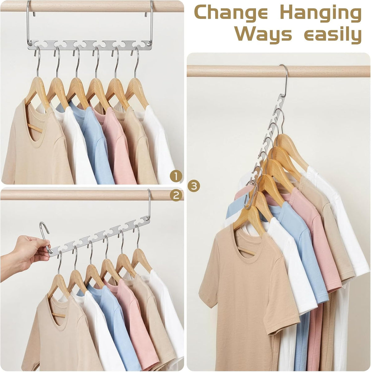 HOUSE DAY Space Saving Hangers for Clothes 6 Pack, Metal Magic Hanger