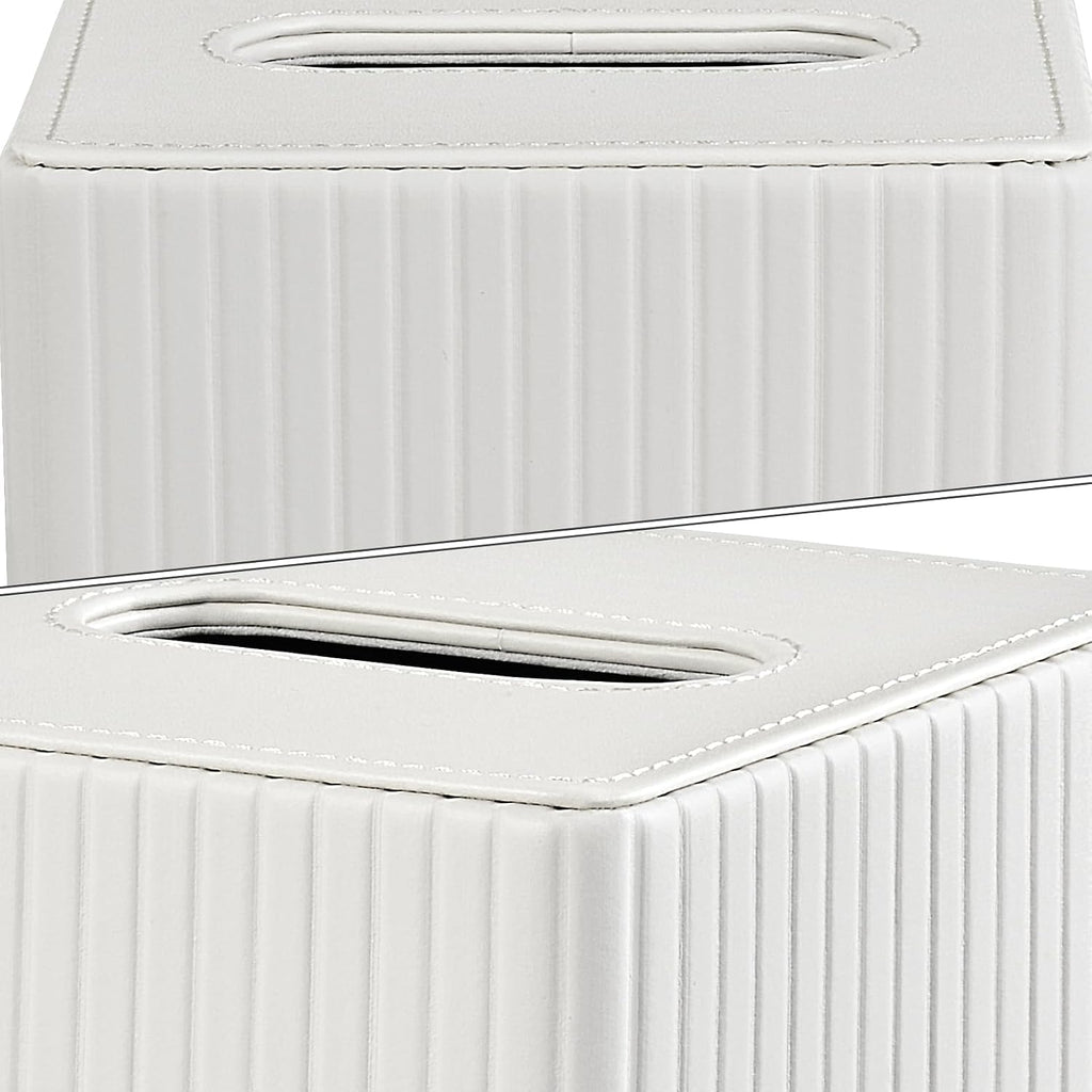PU Leather Tissue Box Cover Square Tissue Box Holder for Bathroom Vanity Countertop Night Stands Bedroom Office Desk,Modern Tissue Decorative Organizer with Magnetic Closure,Cream