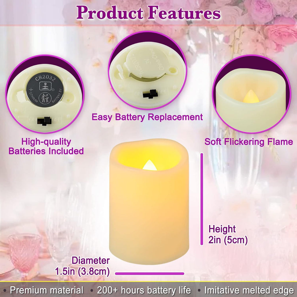 48 Pack 1.5" x 2" Votive Candles Battery Operated, Flameless Flickering LED Votive Tea Light Candles, Electric Powered Outdoor Flicker Candles Bulk for Holiday Wedding Halloween Home Decorations