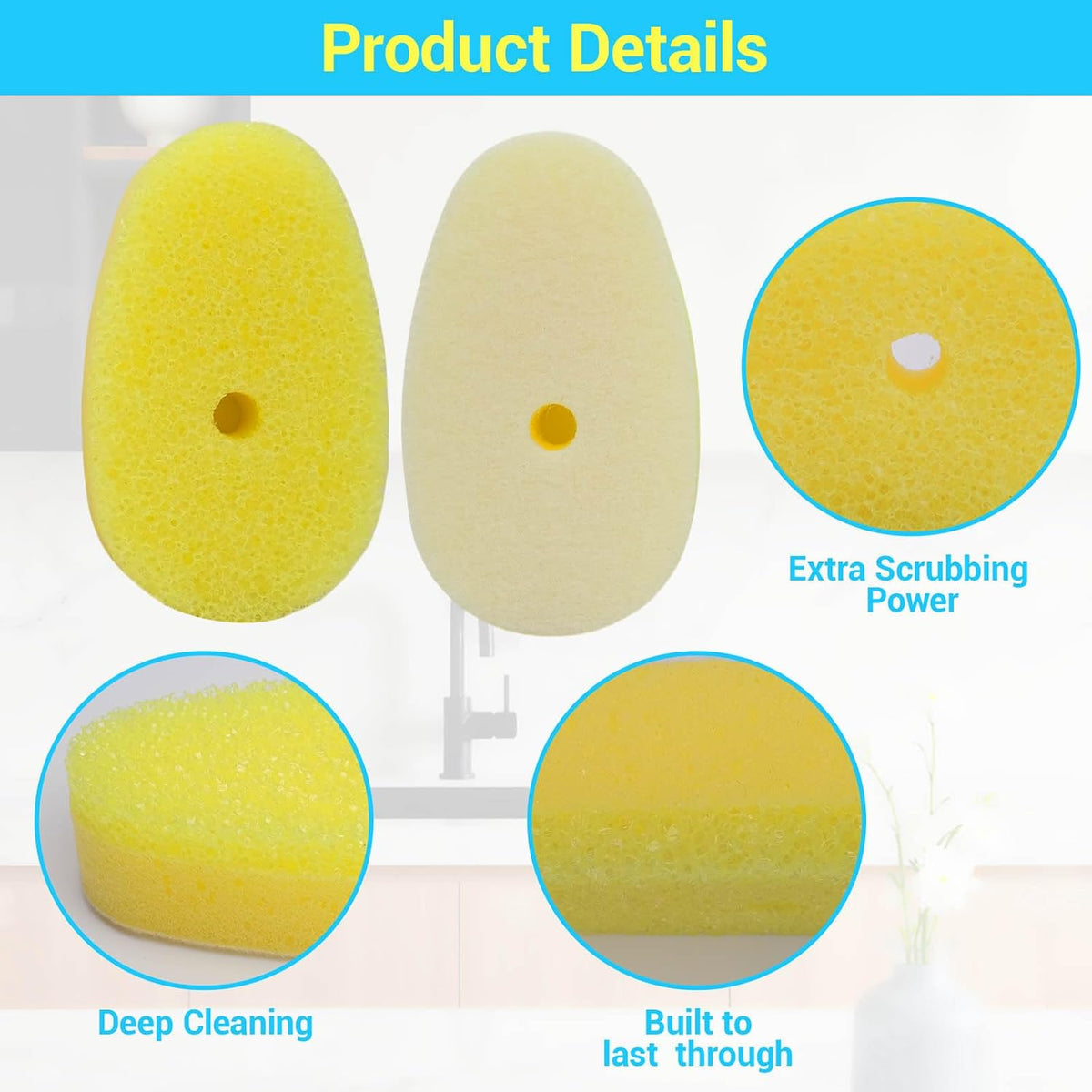 16Packs Dish Wand Sponge Refills for Scrub Daddy Dish Daddy - Replacement Heads for Dish Sponges, Non Scratch Dish Washing Scrubbers, Kitchen Dish Cleaning (Only Refills)