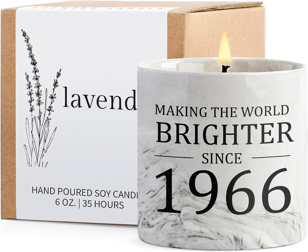 60th Birthday Gifts for Women - 1966 Birthday Gifts for Women Men, 60 Year Old Bday Gift for Her Female, 6oz Sixty Lavender Decor Ceramics Candle
