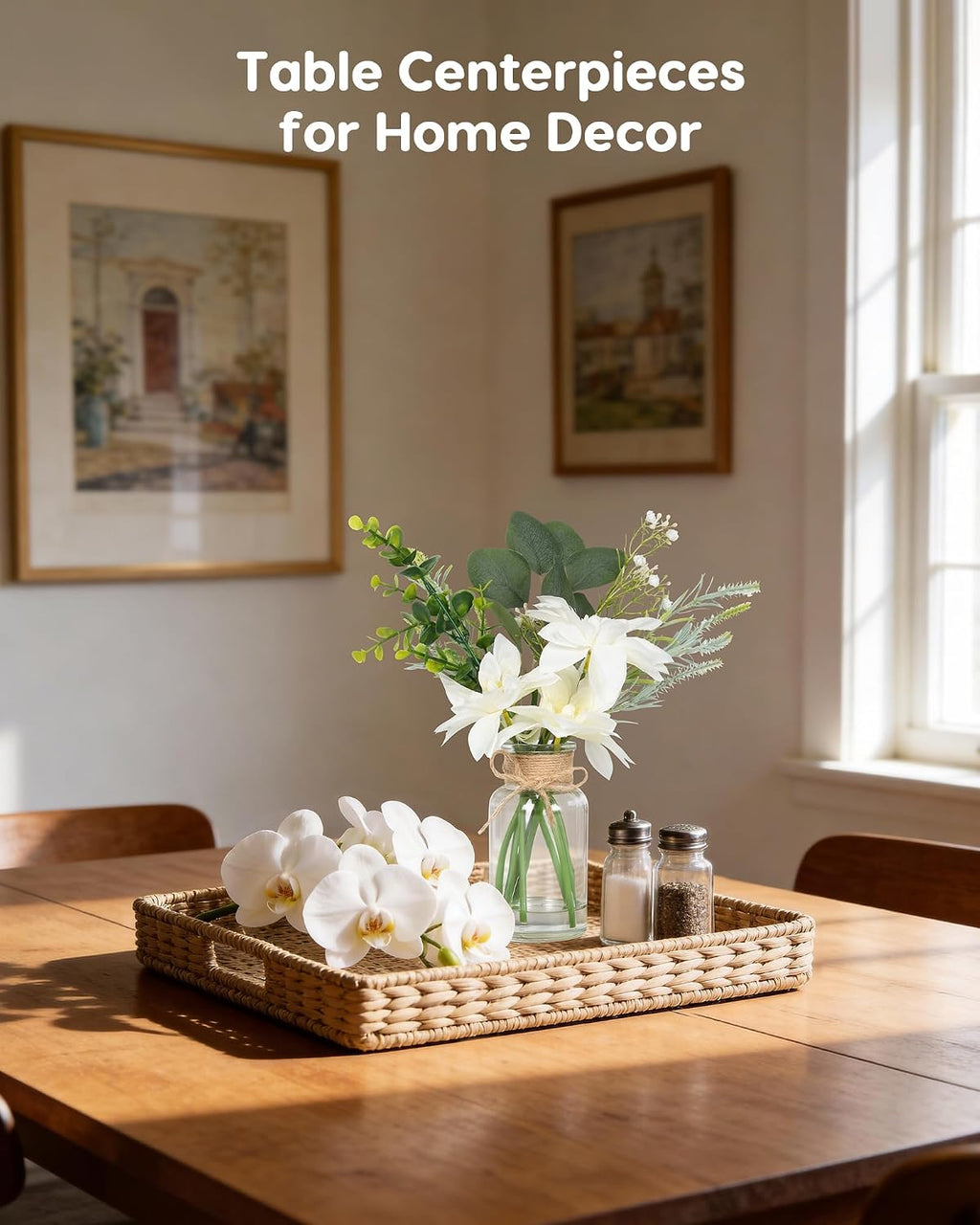 Velener Artificial Flowers with Stems Fake Flowers in Vase with Faux Water, Fake Plants for Home Decor, Office Kitchen Bathroom Farmhouse Living Room Coffee Table Faux Centerpieces for Tables-1 Pack