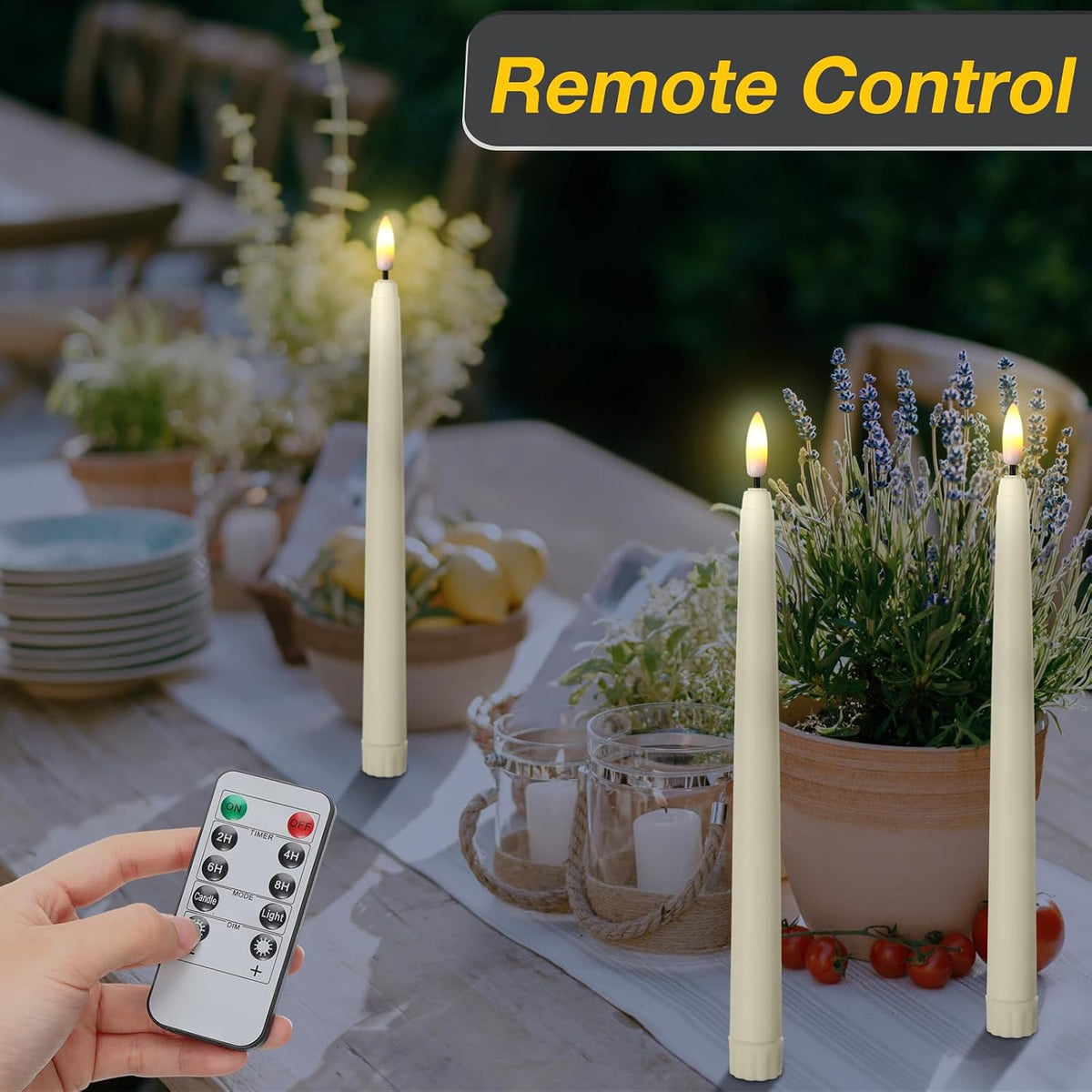 Reginary 48 Pcs Flameless Taper Candles with 4 Remote,Ivory,9.65 Inches