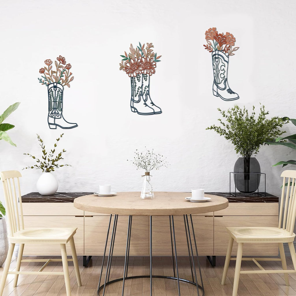 Otoolling 3 Pcs Cowboy Boots Metal Wall Art