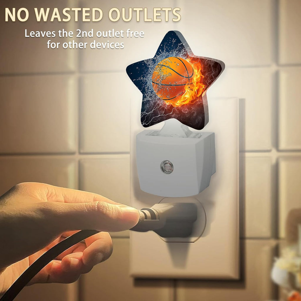 Basketball Fire Night Lights Plug into Wall with Dusk to Dawn Sensor,Lamp for Bedroom Bathroom Hallway Nightlight for Women Girls