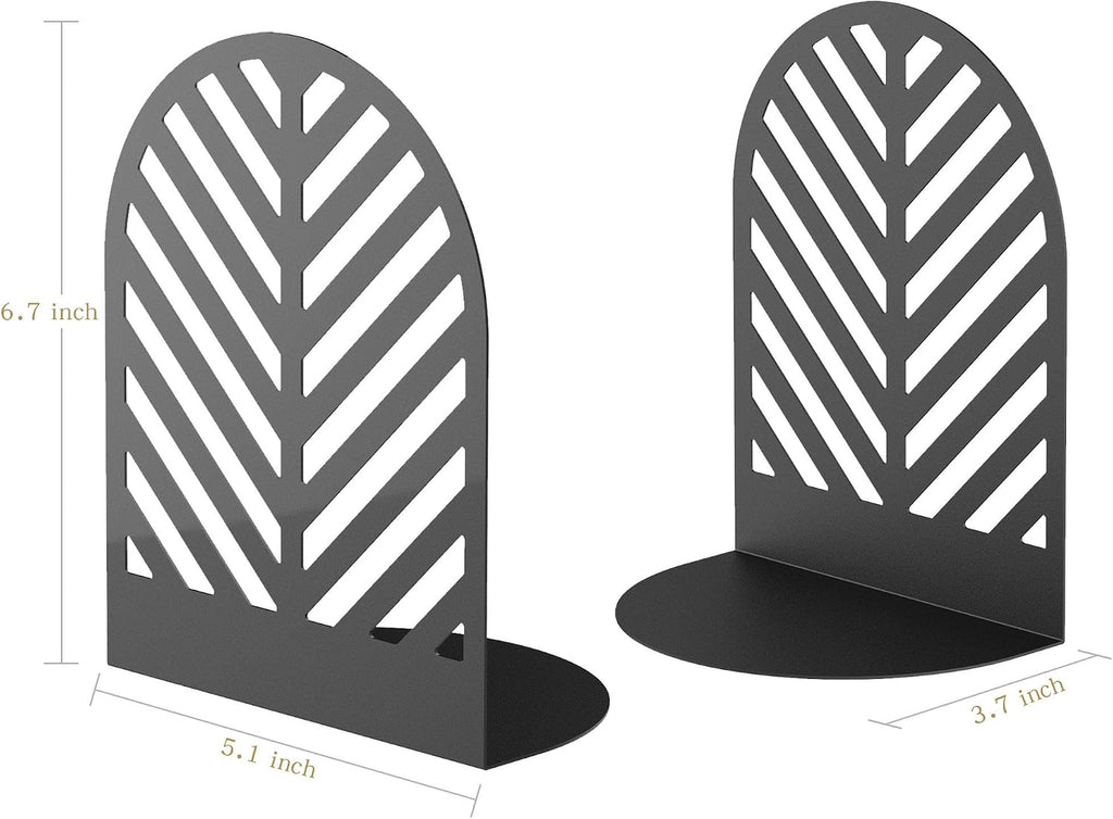 QiMing Leaf Bookends for Books,1 Pair Metal Book Holders for Office Shelves Adults Gift(Black)