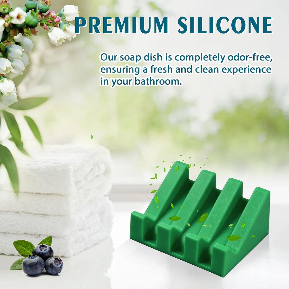 Self Draining Silicone Soap Dish Holder Waterfall Tray, 1 Pack Green