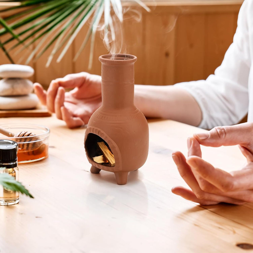 TOPZEA Handmade Terracotta Palo Santo Holder Burner, Mini Clay Chiminea Incense Cone Burner & Sage Smudge Pot Ash Catcher for Energy Cleansing, Boho Southwestern Decor, Meditation & Spiritual Gift