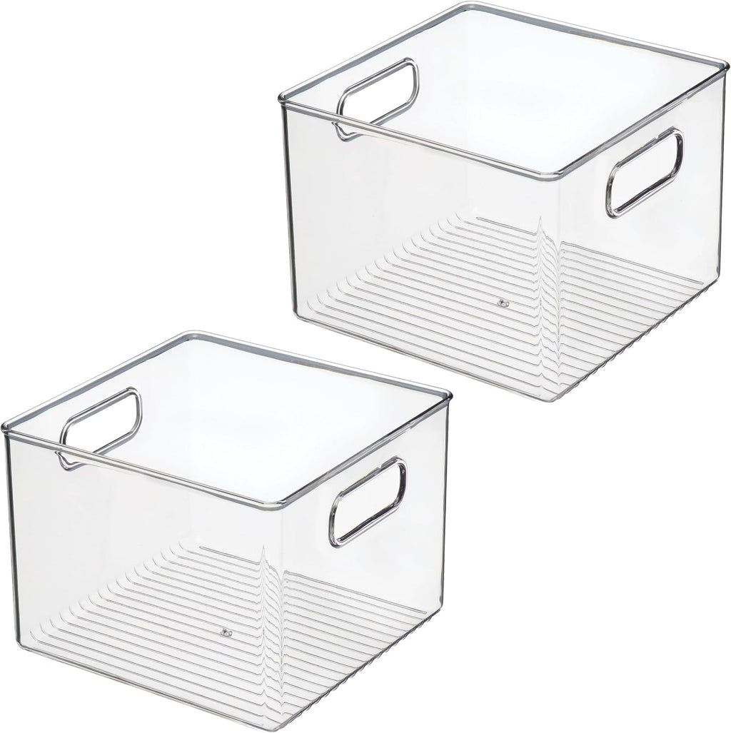 iDesign Pantry Storage Bin with Handles for Kitchen Cabinets or Fridge - Set of 2 - Clear - Made in USA