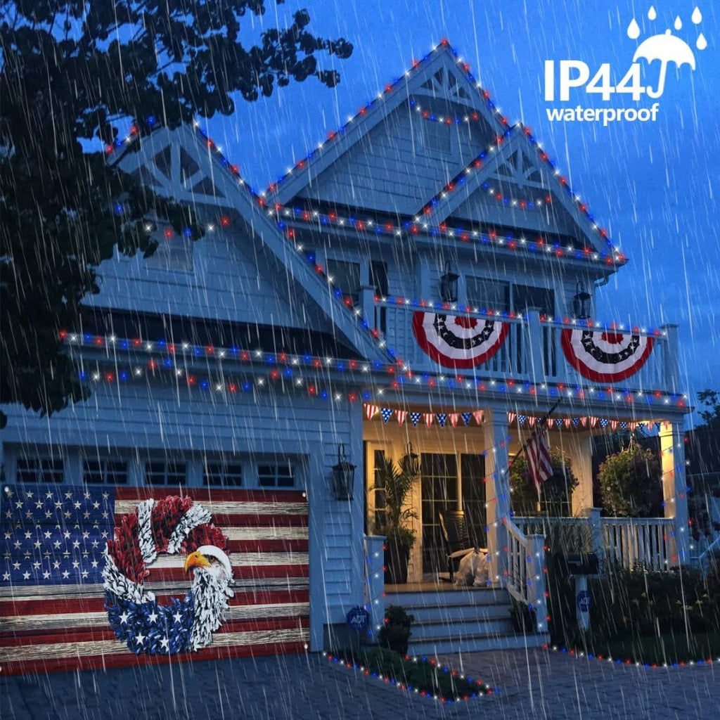 YEGUO 500 LED Red White and Blue String Lights Outdoor 4th of July Decorations - 165ft Patriotic Lights Plug in with 8 Modes for Memorial Independence Day Decor