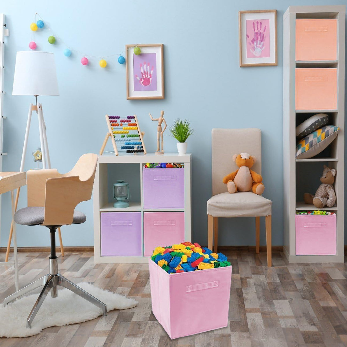 Sorbus 6-Pack Fabric Storage Cubes (11 Inch, Pastel Pink Orange Purple)