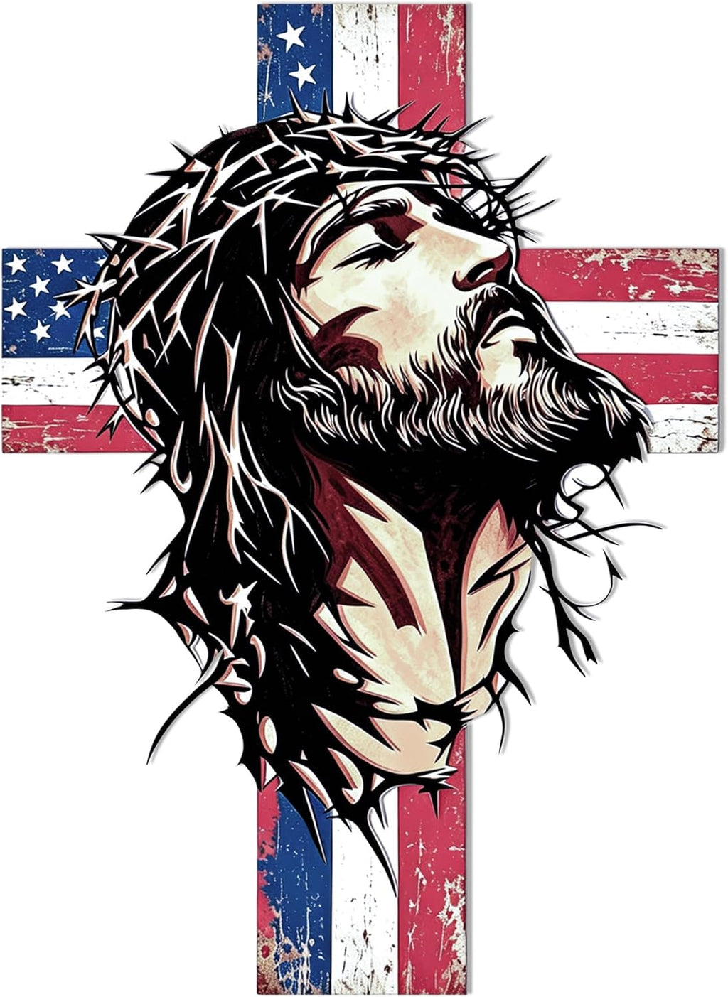 Slickss Jesus Colorful Patriotic Metal Wall Art, Cross Christian Home Decor