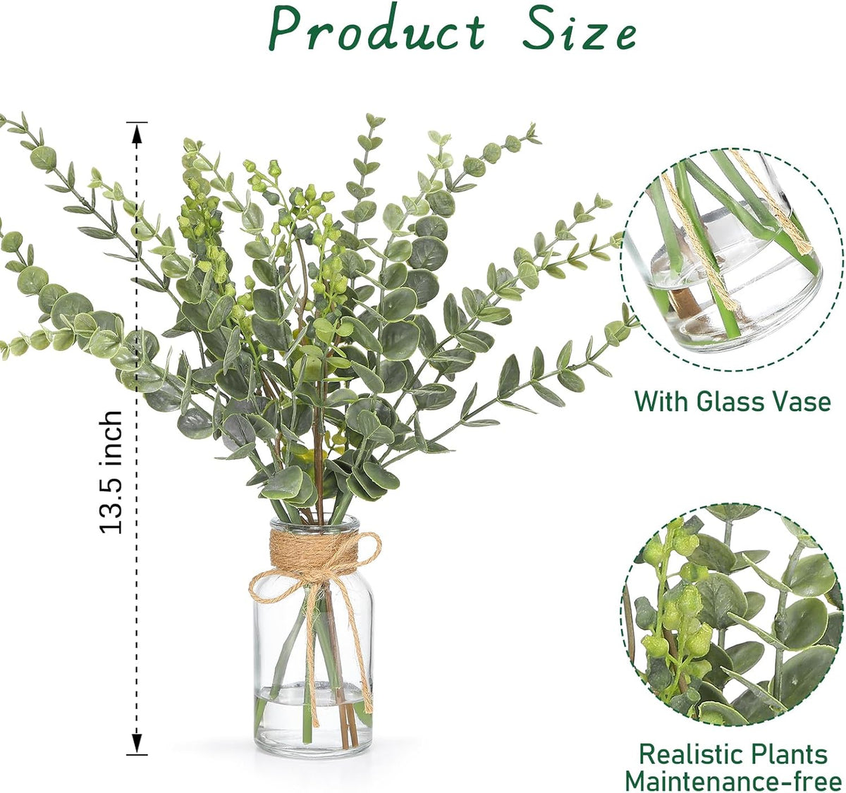 FAVOWREATH 6 Pcs Artificial Eucalyptus Stems with Glass Vase Fake Plants