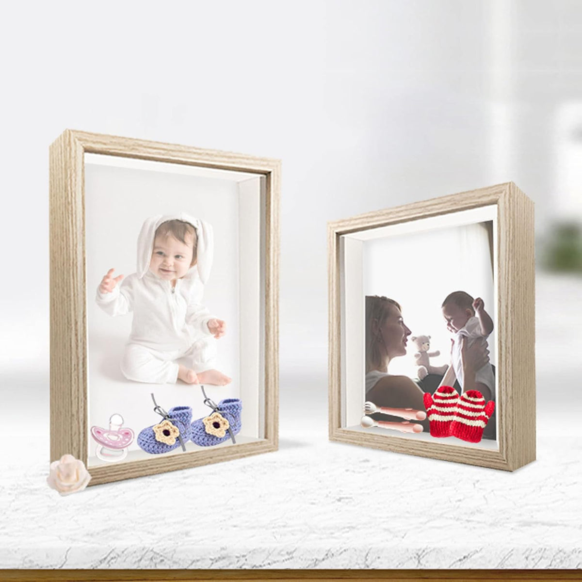 8x10 Shadow Box Frame Display Case, Wood with Plexiglass, Display Case Box for Memorabilia, Medal, Crafts,Tickets and Photos, Picture Frame for Wall and Tabletop (Natural Wood, 8x10)