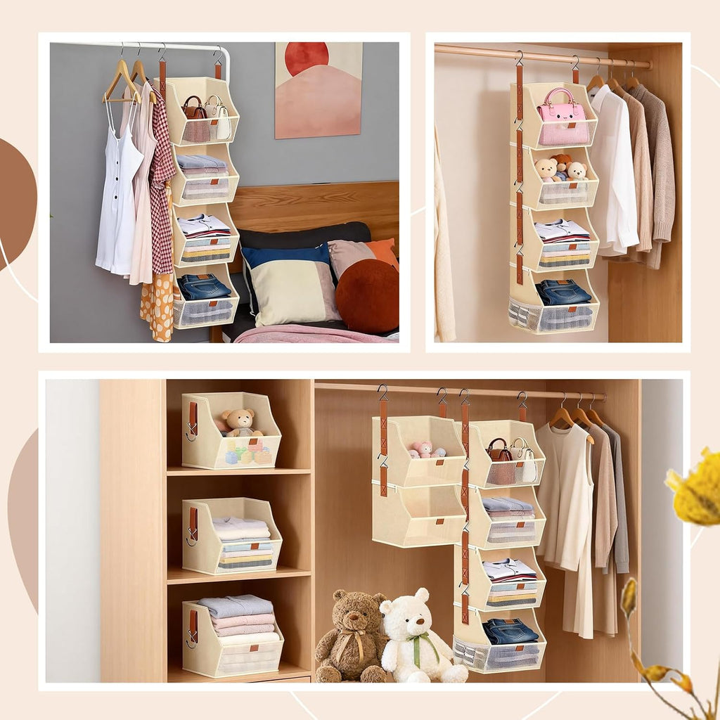 Fabric Hanging Closet Clothes Organizers and Storage Detachable 4 Tier