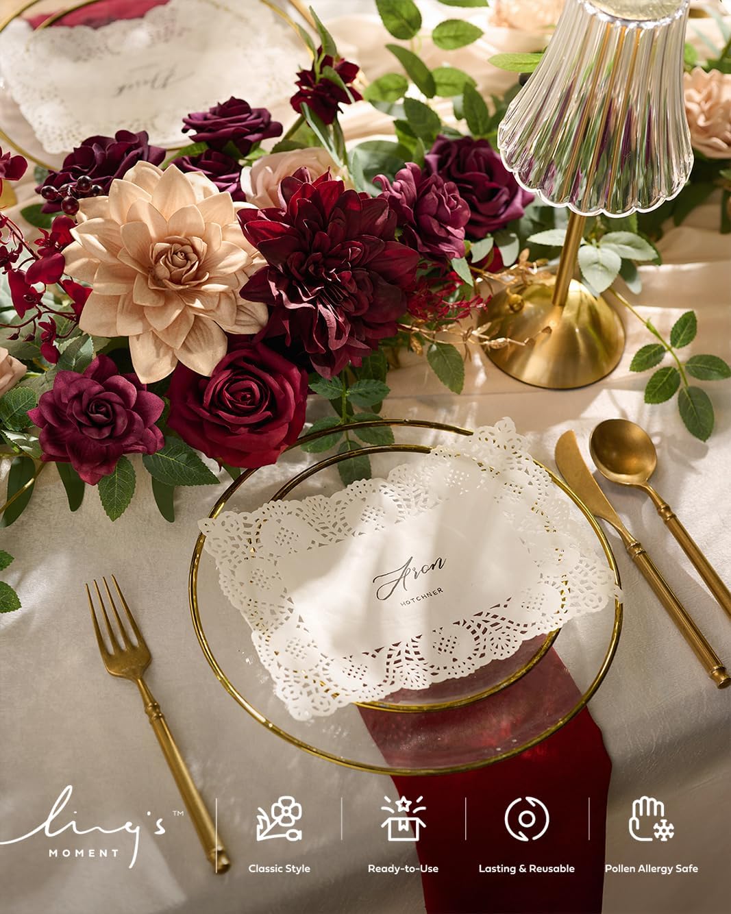 Ling's moment Burgundy Artificial Dahlias, Silk Wedding Flowers, 9 pcs