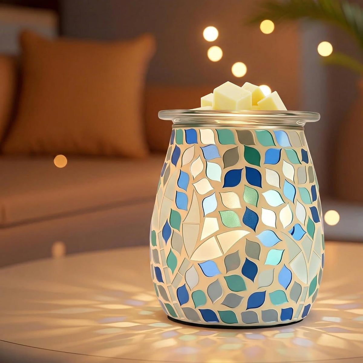 Electric Wax Warmer,Electric Wax Melt Warmer,Blue Green Gradient Mosaic Leaf Pattern for Home Office Gifts & Decor (Blue Green Gradient Mosaic)