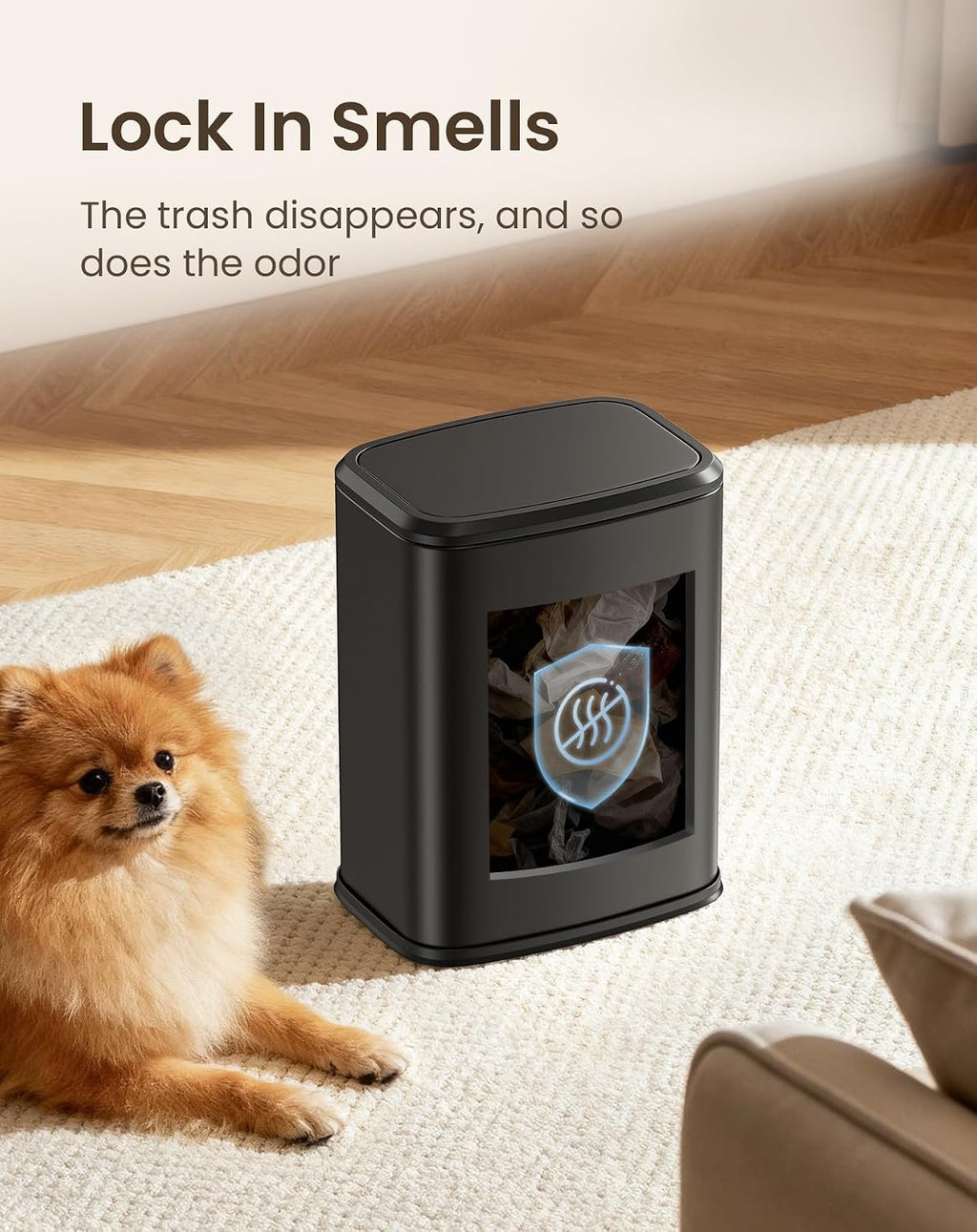 Cesun Small Bathroom Trash Can with Swing Lid, 2.1 Gallons, Black