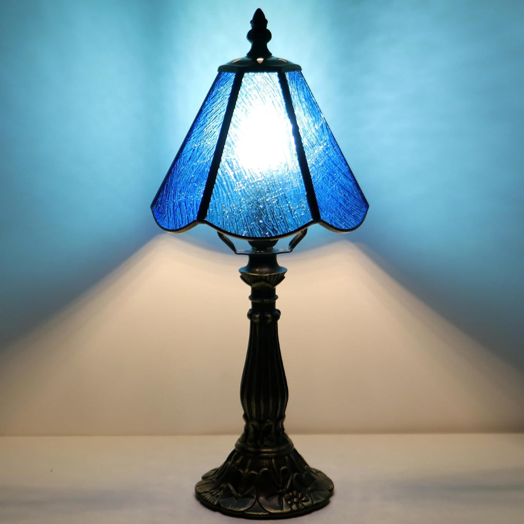 Tiffany Style Table Lamp Blue Rippled Stained Glass Lamp 14 Inch