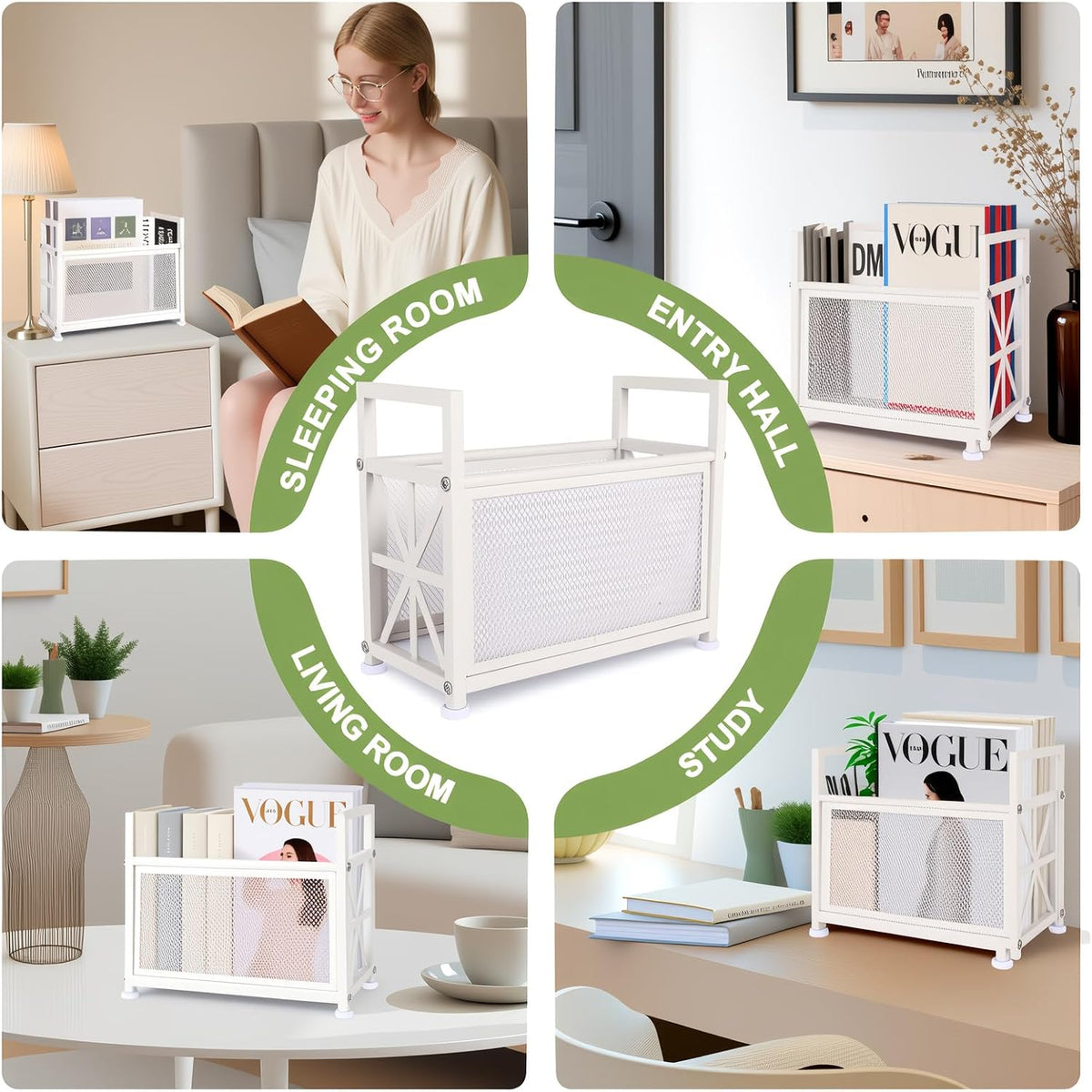 Magazine Rack & Holder – Multi-Purpose Storage Organizer for Magazines, Books, Newspapers, Mail, Tablets | Sturdy White Basket for Home, Office, Bathroom | Sleek Design & Easy Assembly