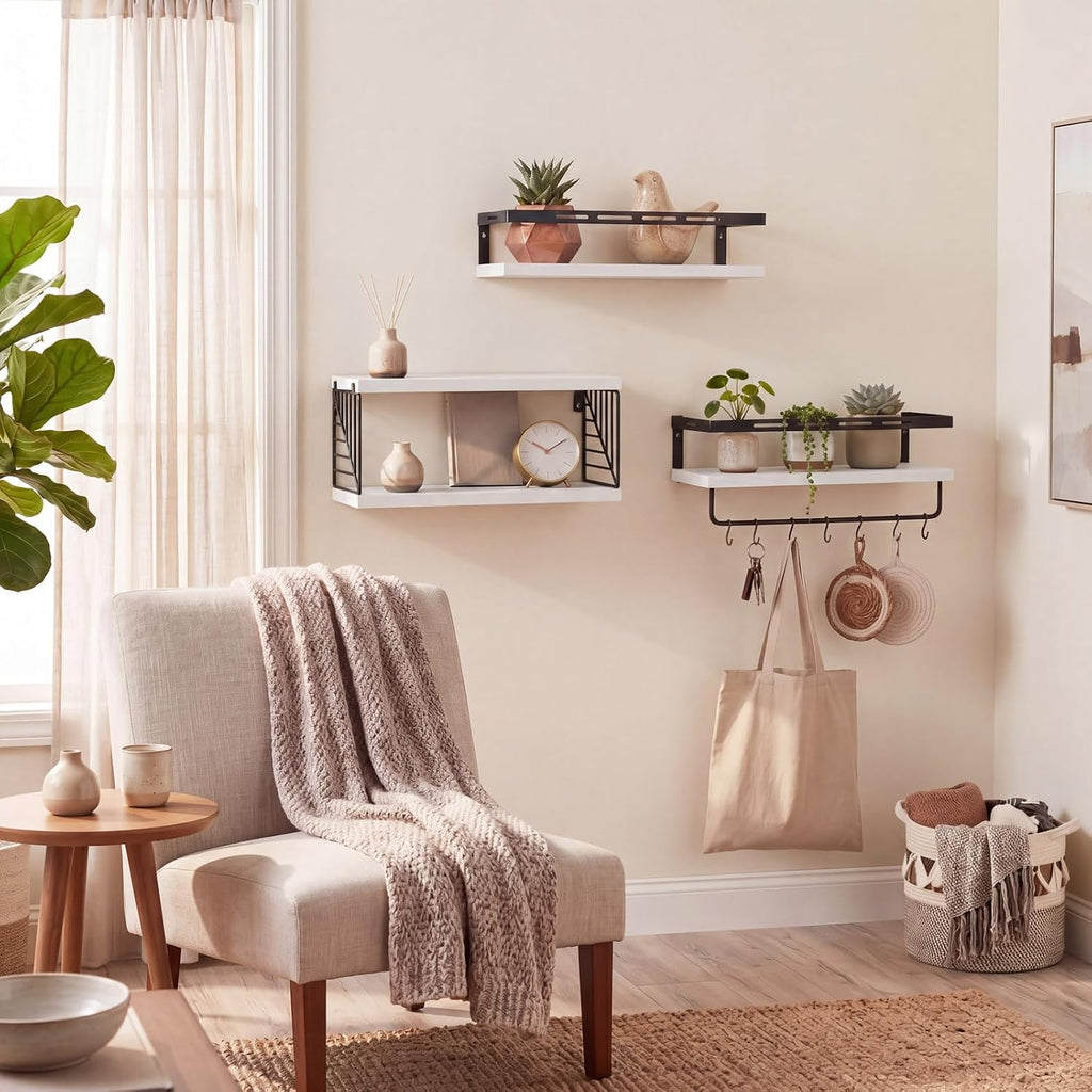 Fixwal Wall Mounted Bathroom Shelves Over Toilet (3+1 White)