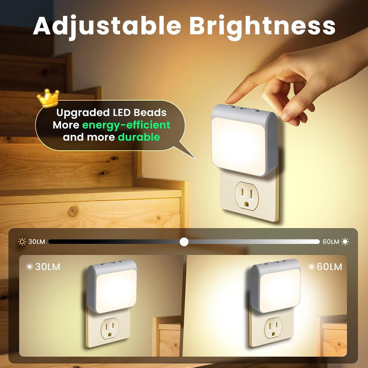 6-Pack Dimmable LED Night Lights Plug into Wall with Dusk to Dawn Sensor, 2 Color in 1 Plug in Night Light 30-60lm Brightness Adjustable, Auto-On/Off Nightlight for Bedroom, Kitchen, Bathroom, Hallway