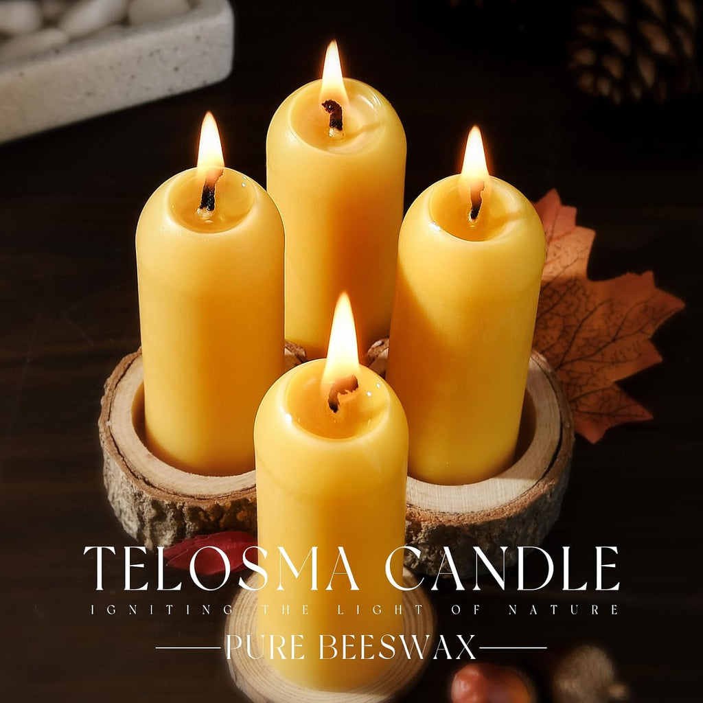 30 Pack Natural Thin Beeswax Pillar Candles, 1.3 inch Wide Dripless Candle