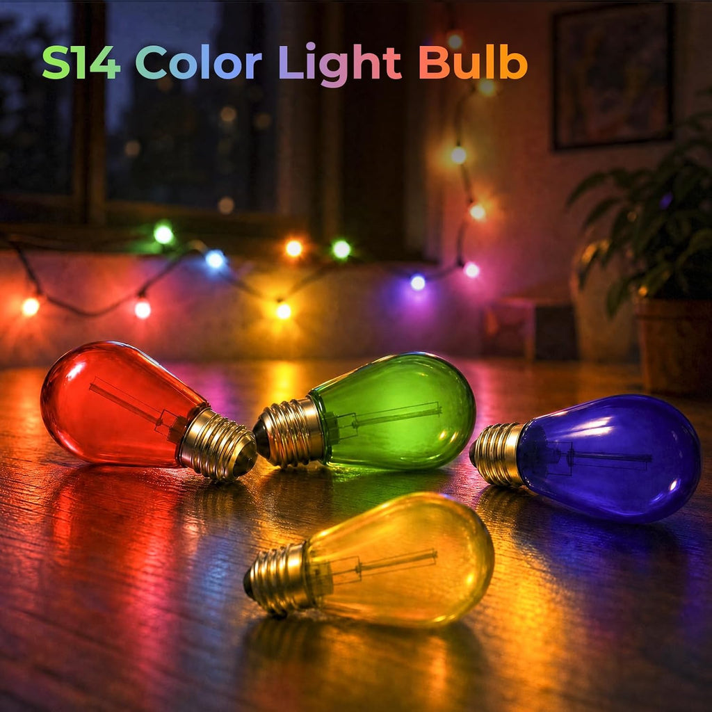 GvvooHome Colored Light Bulbs 24 Pack, S14 Bulbs for Outdoor String Lights