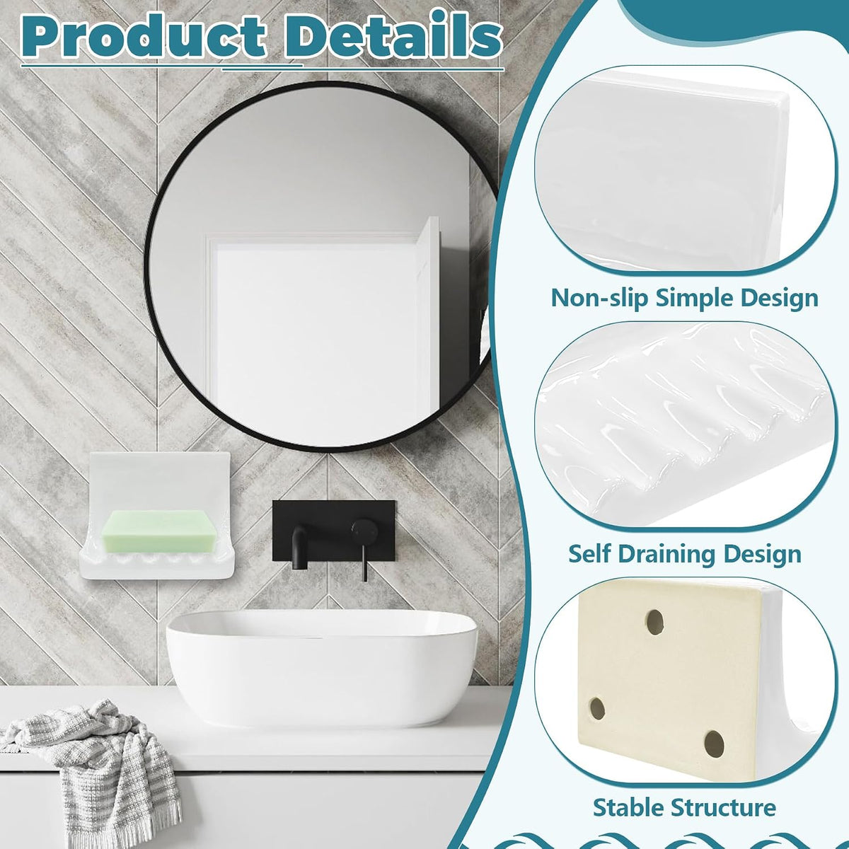 White Vintage Wall-Mounted Ceramic Soap Dish for Shower Wall