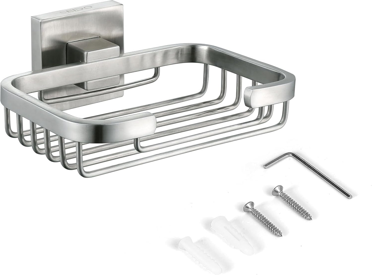 SEIDO Soap Dish for Shower Wall, 304 Stainless Steel Bar Soap Holder for Bathroom & Kitchen, Brushed Nickel Soap Saver Tray for Shower, 4.8" L x 3.2" W Internal