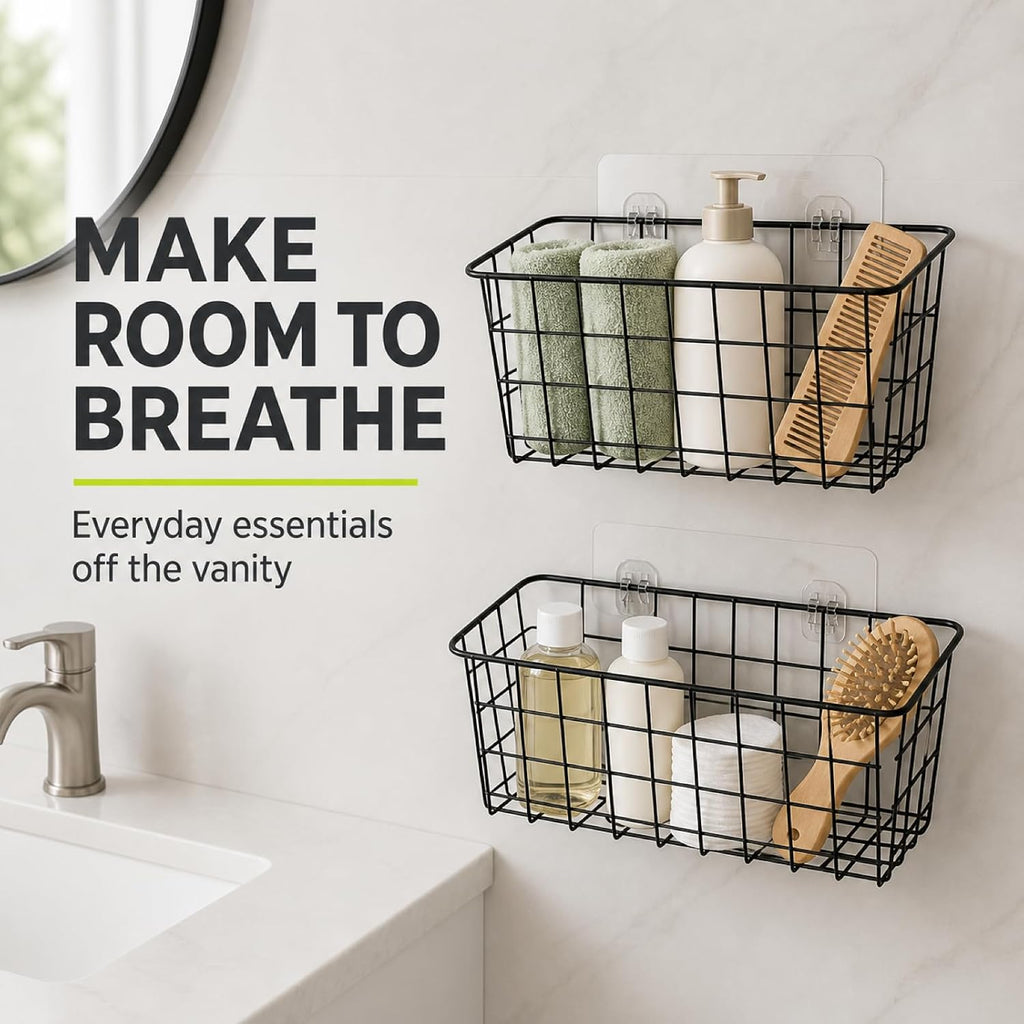ZUSHALLMY 2 Pack Wire Baskets for Wall, No Drill Adhesive Kitchen Storage