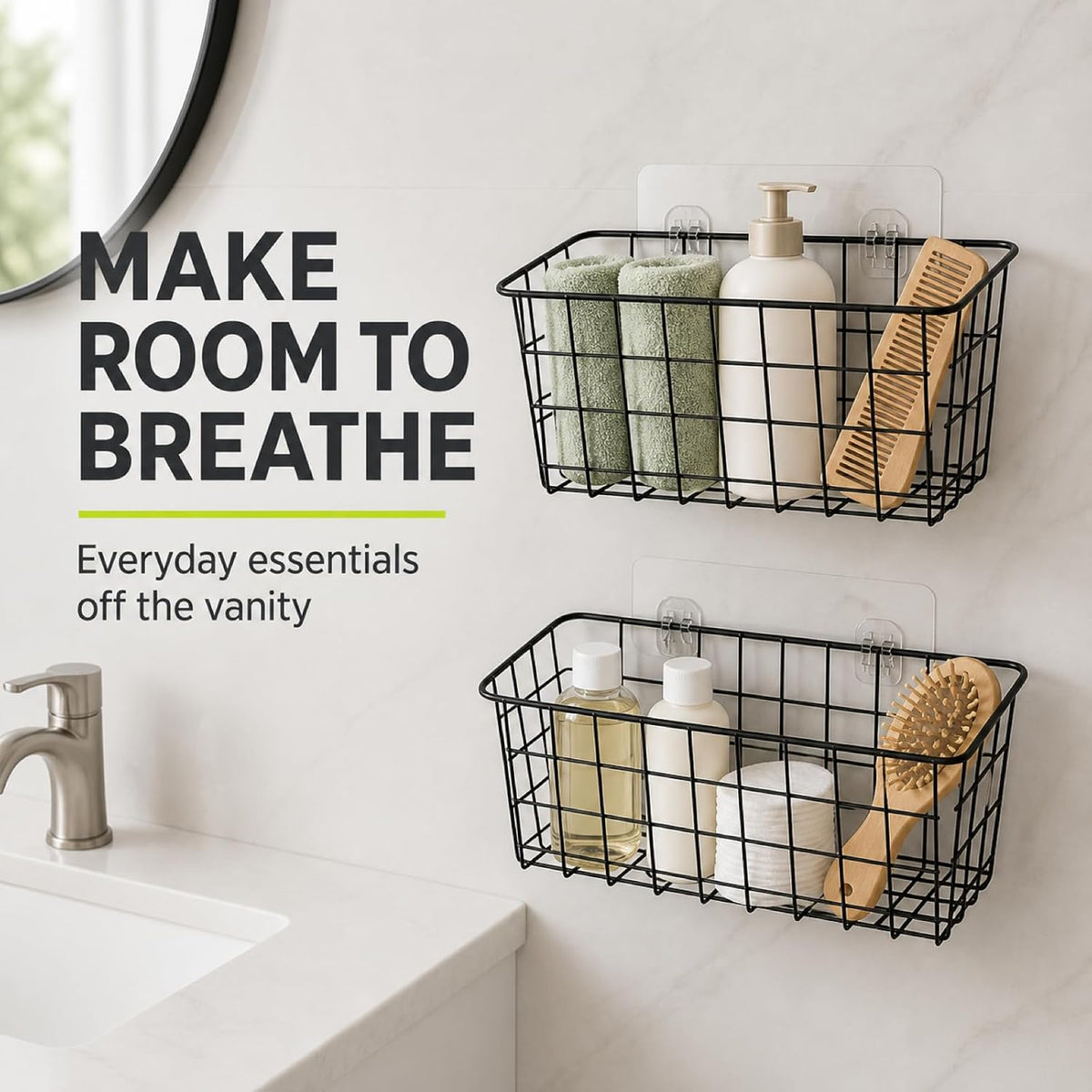 ZUSHALLMY 4 Pack Wire Baskets for Wall, No Drill Adhesive Kitchen Storage