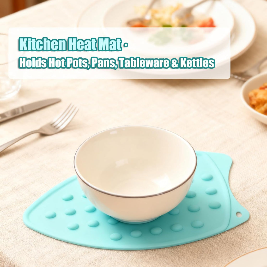 LeLehome Silicone Anti-Slip Iron Rest Pad for Ironing Board Hot Heat Resistant Steam Compact Mat, Home Kitchen Mat Blue Green, Teal