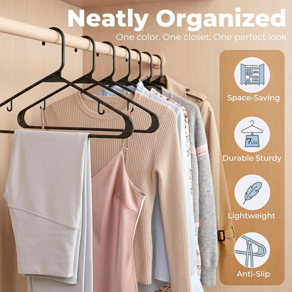 HOUSE DAY Black Plastic Hangers 40 Pack, Slim Space-Saving Clothes Hangers