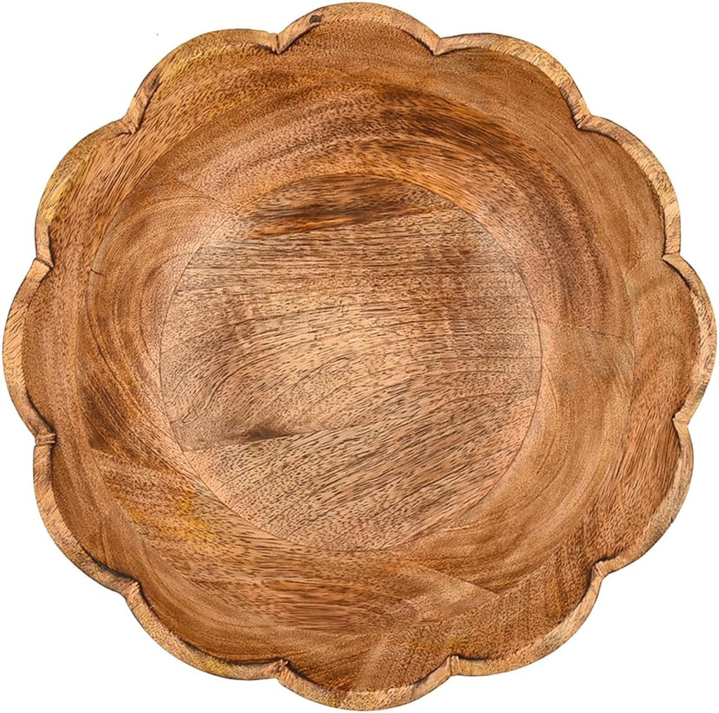 NIRMAN Fruit Bowl Mango Wood Elevated Wooden Fruit Holder for Rustic, Farmhouse, or Modern Table Décor for Kitchen Decor, Dining Room (10" X 10" X 4.75")