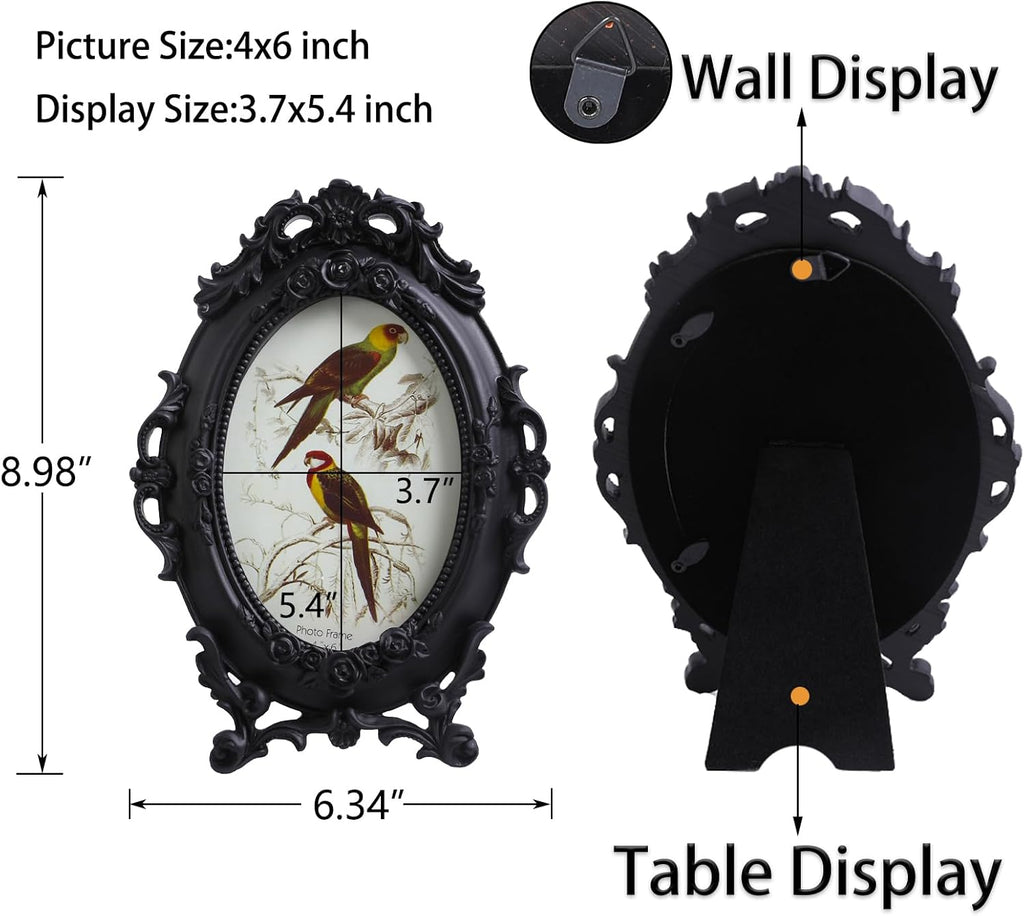 SIKOO Ornate Picture Frame 4x6 Antique Frames Vintage Frames Tabletop and Wall Mount Oval picture Frame, Victorian Home Decor, Black
