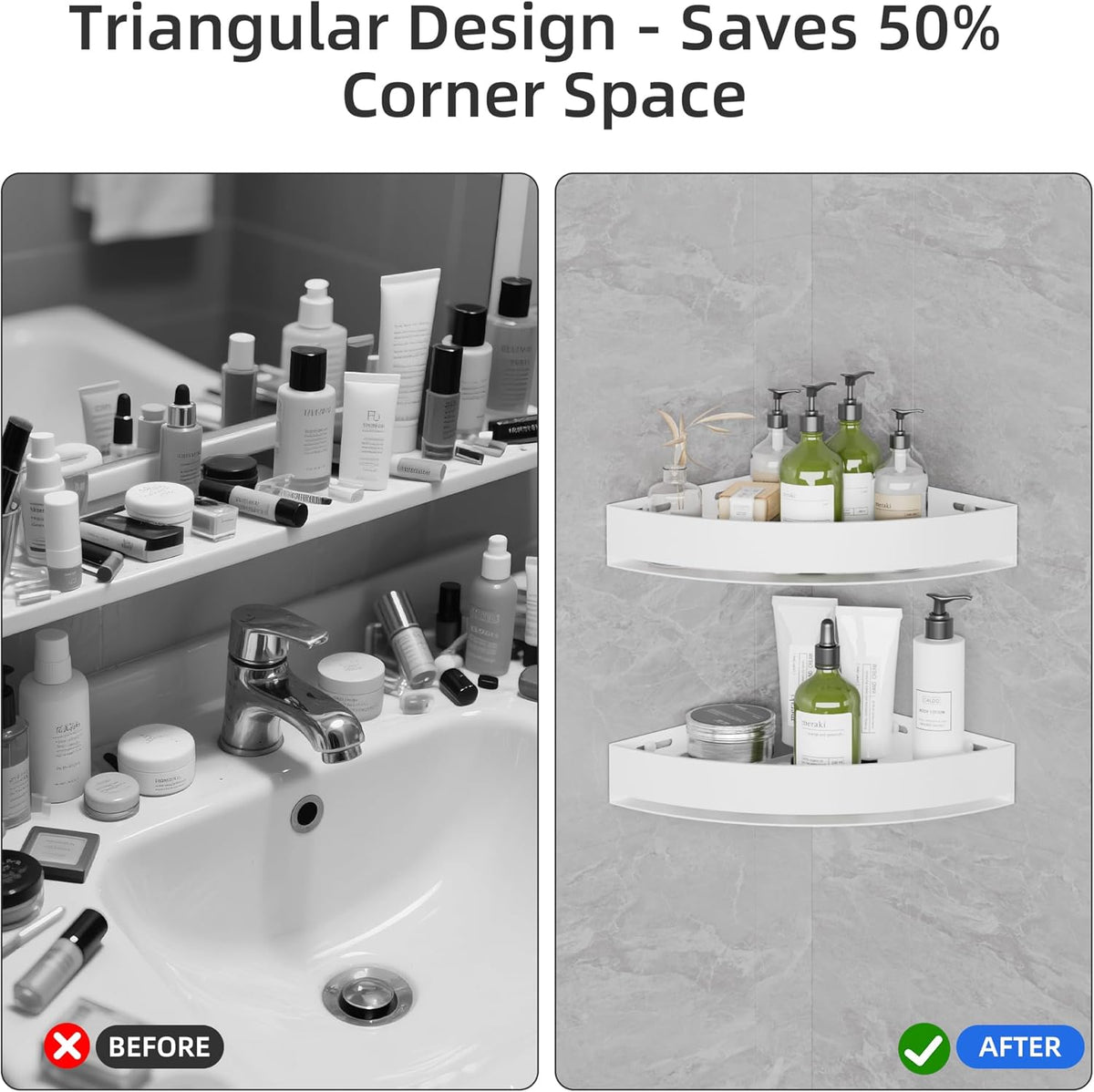 Wisfame Corner Shower Shelves Set of 2, Metal Shower Caddy No Drilling