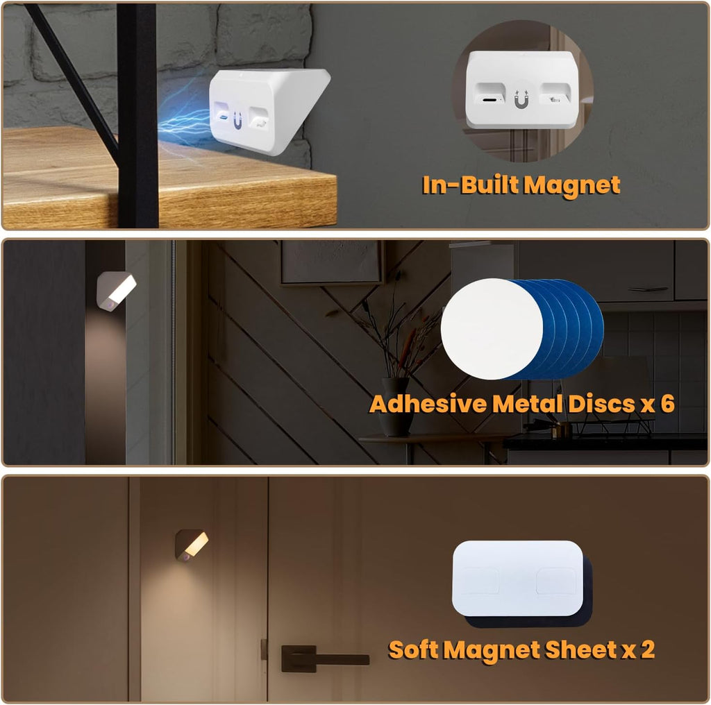 Motion Sensor Light Indoor Rechargeable, Battery Night Light 2000mAh, Motion Activated Night Lights Stick on 2 Pack, Dimmable Stair Lights for Bathroom, Hallway, Kitchen, Traveling, Cabinet, Keyhole