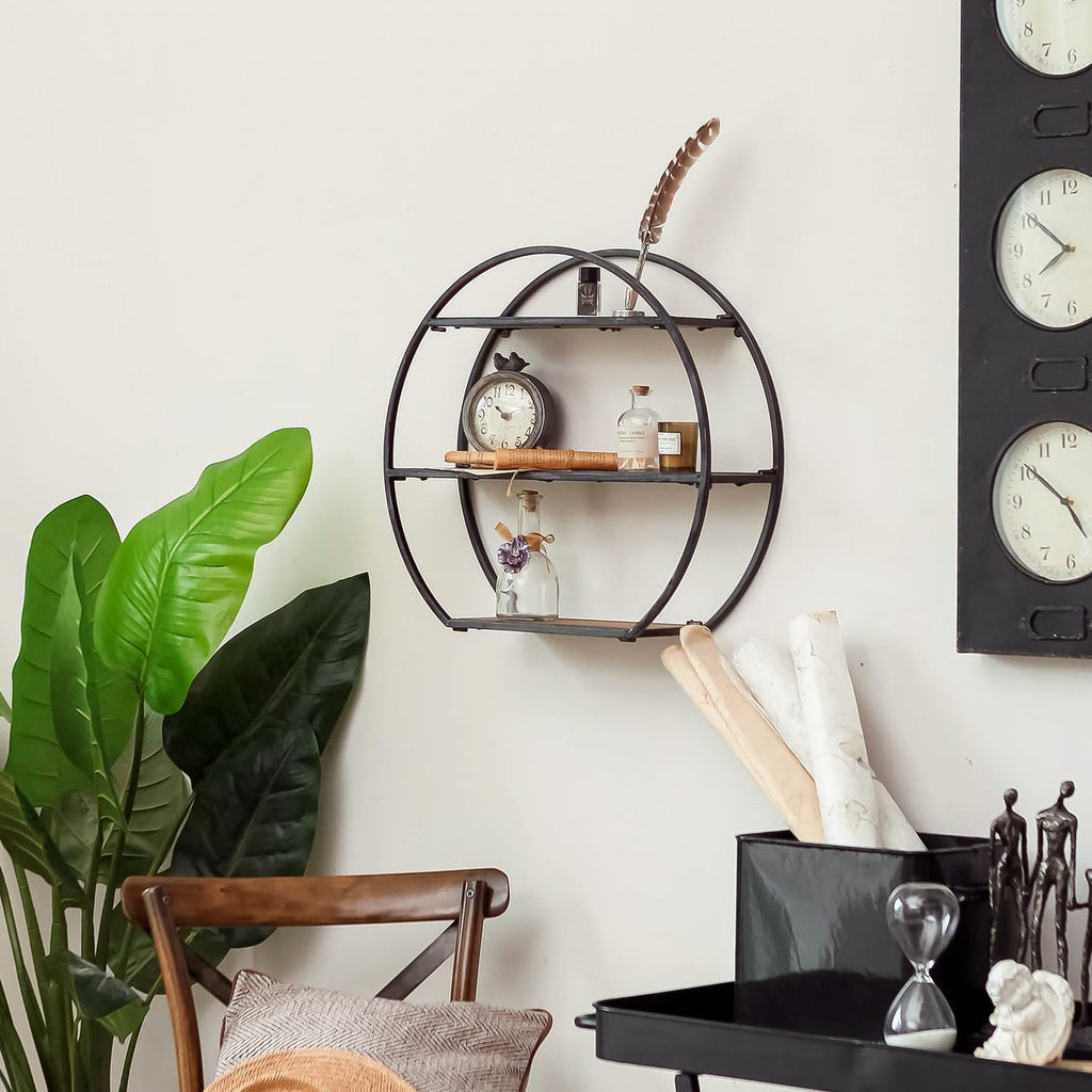3 Tier Industrial Style Foldable Semi-Circle Shaped Wall Shelves