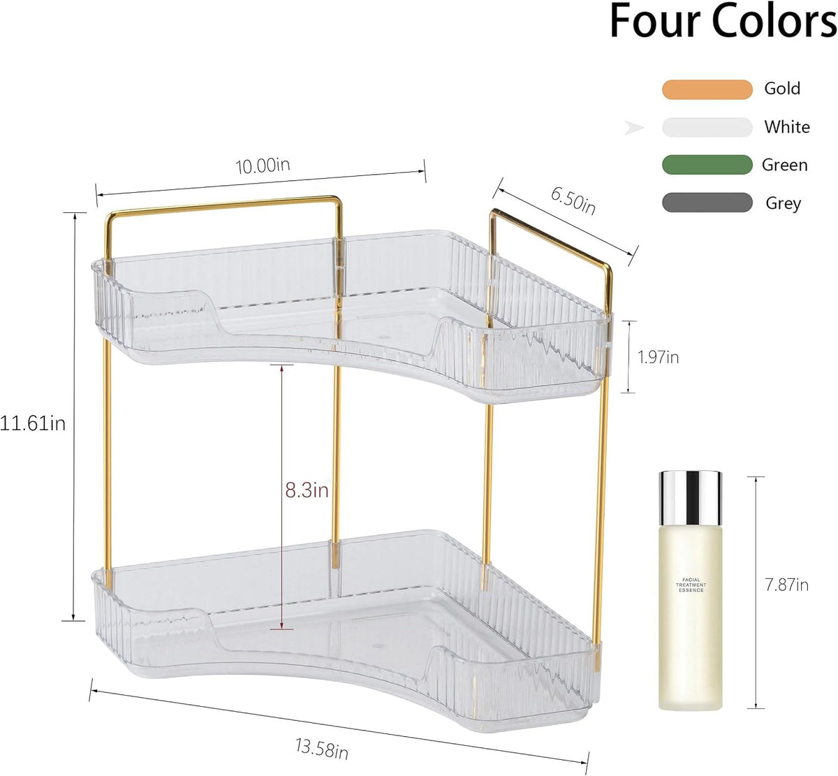 YCIA&DONE Corner Bathroom Counter Organizer, Makeup Organizer for Vanity, Skincare Cosmetic Perfume Tray, Corner Countertop Shelf Rack Storage for Bathroom Kitchen 2 Tiers (Clear White)