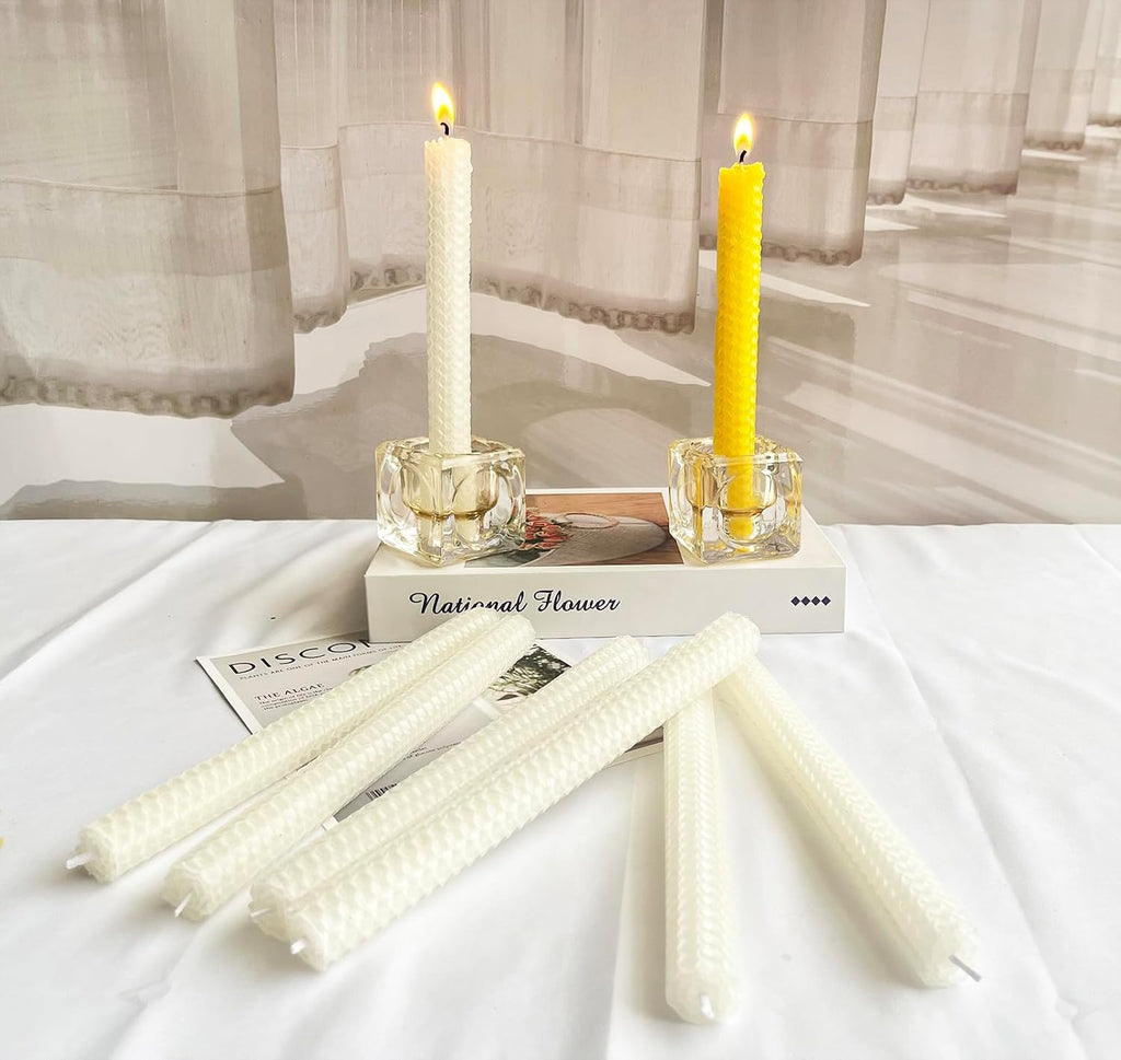 Lacaser White Beeswax Taper Candles Set of 6 Pcs, 9" Long Candles for Candlesticks in White,Unscented & Smokeless, Burning Time 4 Hours