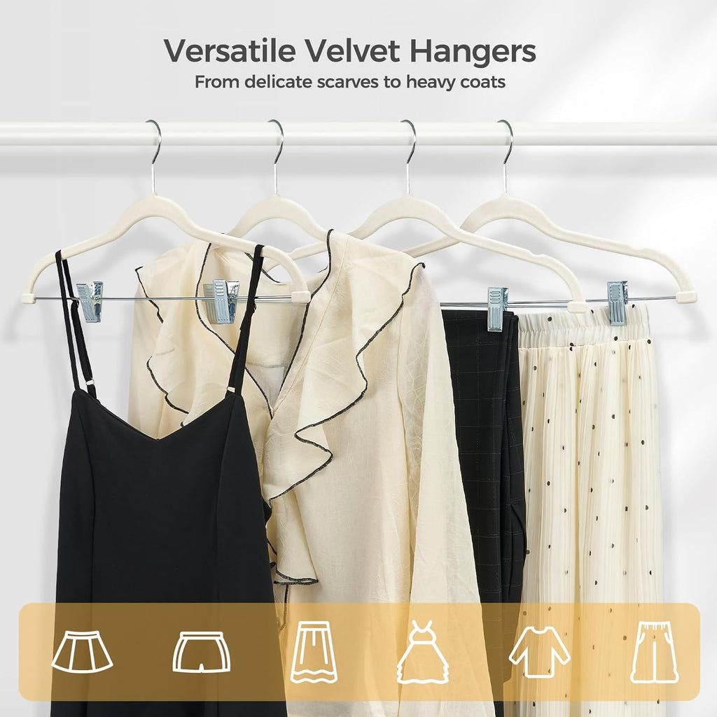 HOUSE DAY Velvet Skirt Hangers with Adjudtable Clips 20 Pack, Ivory